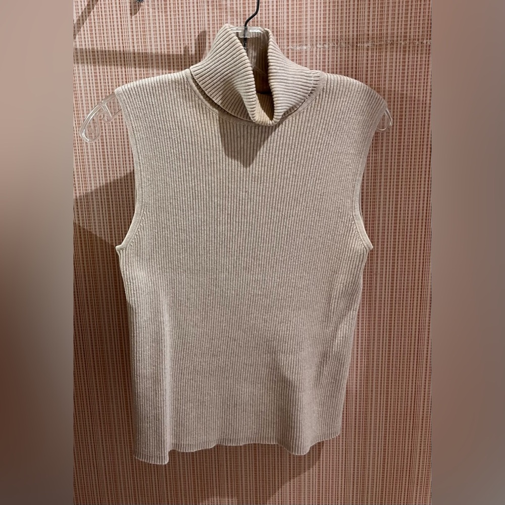 Casual Corner Ribbed Sleeveless Turtleneck Sweater - Cream